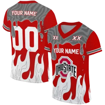 customized ohio state buckeyes dripping flames scarlet white jersey best selling