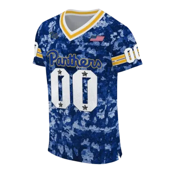 customized pittsburgh panthers camouflage abstract royal blue jersey fashion forward