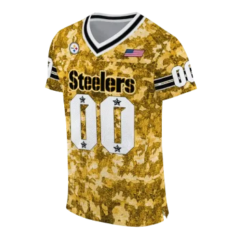 customized pittsburgh steelers camouflage abstract gold jersey fashion forward