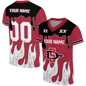 customized san diego state aztecs dripping flames red white jersey best selling