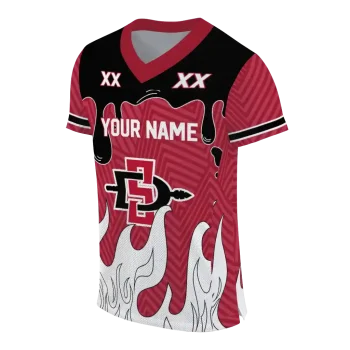 customized san diego state aztecs dripping flames red white jersey fashion forward