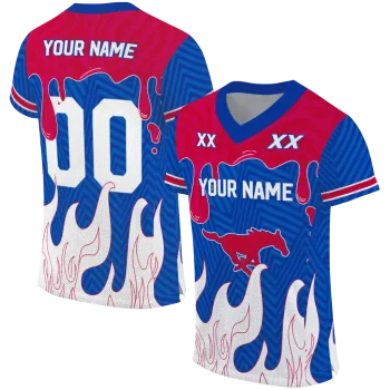 customized smu mustangs dripping flames blue white jersey best selling