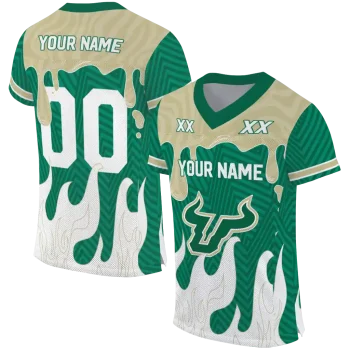 customized south florida bulls dripping flames green white jersey best selling