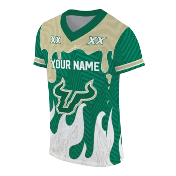 customized south florida bulls dripping flames green white jersey fashion forward