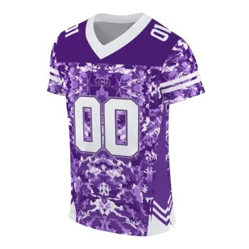 customized tcu horned frogs mirrored pattern purple jersey fashion forward