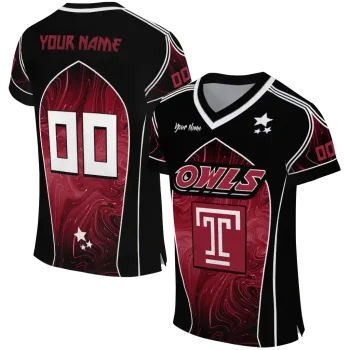 customized temple owls halftone slant red black jersey best selling