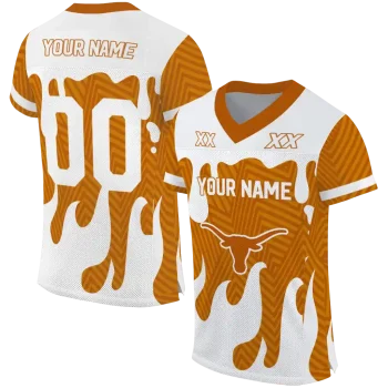 customized texas longhorns dripping flames orange white jersey best selling