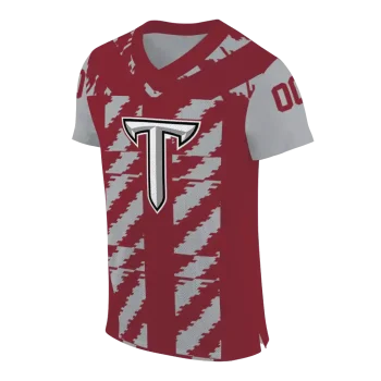customized troy trojans stripe block red jersey fashion forward