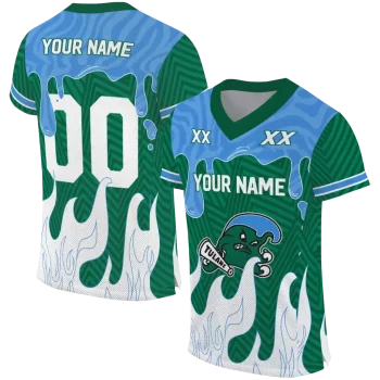 customized tulane green wave dripping flames green white jersey best selling