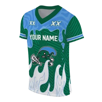 customized tulane green wave dripping flames green white jersey fashion forward