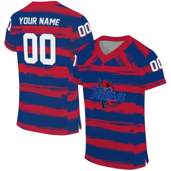 customized tulsa golden hurricane art stripe blue jersey best selling