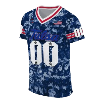 customized tulsa golden hurricane camouflage abstract blue jersey fashion forward