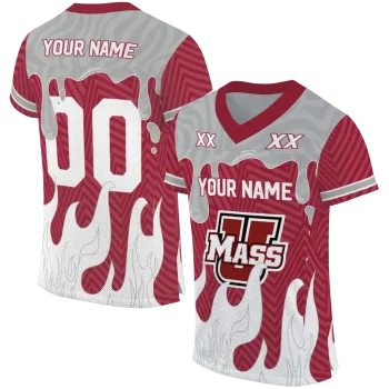 customized umass minutemen dripping flames red white jersey best selling