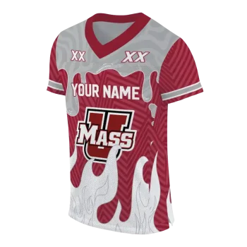 customized umass minutemen dripping flames red white jersey fashion forward