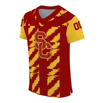 customized usc trojans stripe block red jersey fashion forward