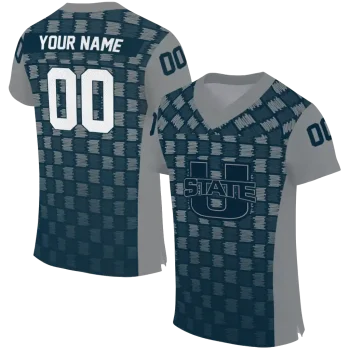 customized utah state aggies stacked rectangle navy jersey best selling
