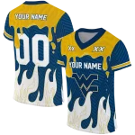 customized west virginia mountaineers dripping flames blue white jersey best selling