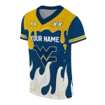 customized west virginia mountaineers dripping flames blue white jersey best selling