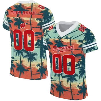 customized wisconsin badgers horizon palm sunset jersey best selling