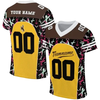 customized wyoming cowboys brushstroke xs gold black jersey best selling