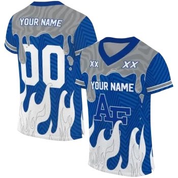 personalized air force falcons dripping flames blue white jersey best selling