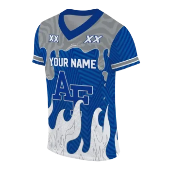 personalized air force falcons dripping flames blue white jersey fashion forward