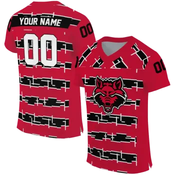 personalized arkansas state red wolves layered grids scarlet jersey best selling