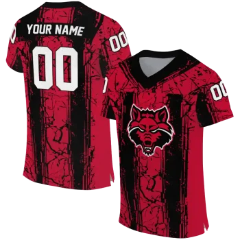 personalized arkansas state red wolves rugged stripes scarlet jersey best selling