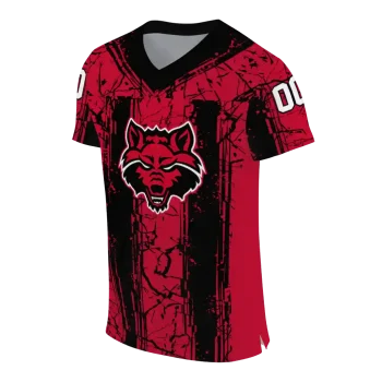 personalized arkansas state red wolves rugged stripes scarlet jersey fashion forward