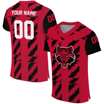 personalized arkansas state red wolves stripe block scarlet jersey best selling