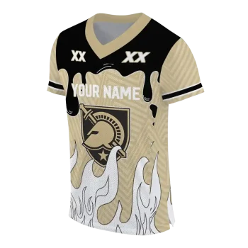 personalized army black knights dripping flames gold white jersey fashion forward