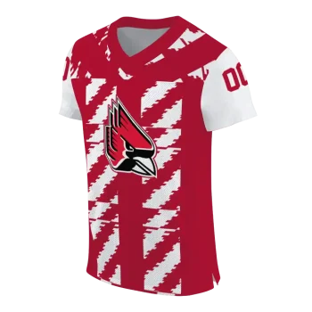 personalized ball state cardinals stripe block red jersey fashion forward