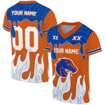 personalized boise state broncos dripping flames orange white jersey best selling