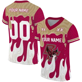 personalized boston college eagles dripping flames maroon white jersey best selling