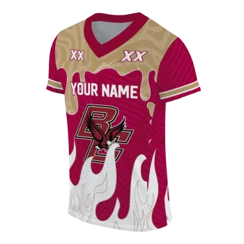 personalized boston college eagles dripping flames maroon white jersey fashion forward