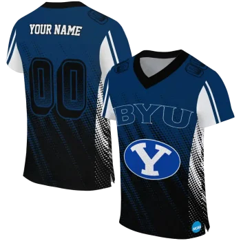 personalized byu cougars halftone flow blue black jersey best selling