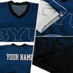 personalized byu cougars halftone flow blue black jersey best selling