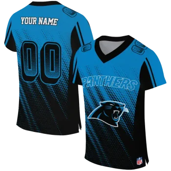 personalized carolina panthers halftone fade blue black jersey best selling