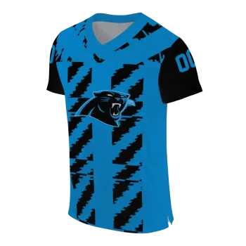 personalized carolina panthers stripe block blue jersey fashion forward