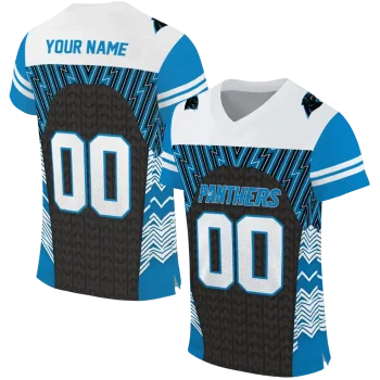 personalized carolina panthers tire arrows blue black white jersey best selling
