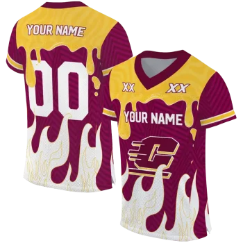 personalized central michigan chippewas dripping flames maroon white jersey best selling