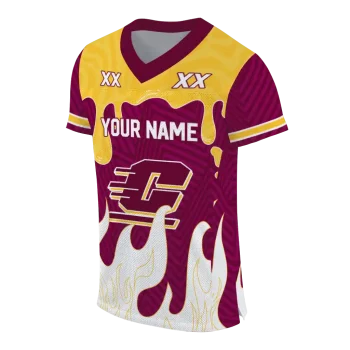 personalized central michigan chippewas dripping flames maroon white jersey fashion forward