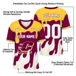 personalized central michigan chippewas dripping flames maroon white jersey best selling