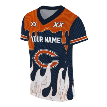 personalized chicago bears dripping flames blue white jersey fashion forward