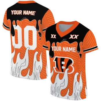 personalized cincinnati bengals dripping flames orange white jersey best selling