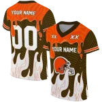 personalized cleveland browns dripping flames brown white jersey best selling