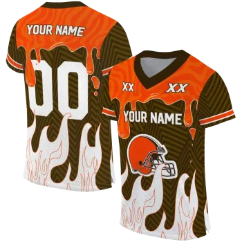 personalized cleveland browns dripping flames brown white jersey best selling