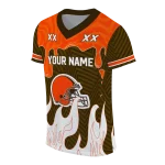 personalized cleveland browns dripping flames brown white jersey best selling