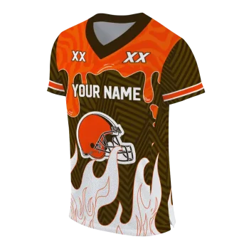 personalized cleveland browns dripping flames brown white jersey fashion forward