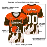 personalized cleveland browns dripping flames brown white jersey best selling